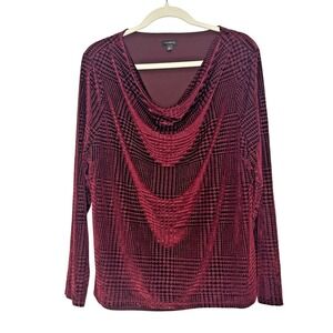 Talbots Burgundy Velvet Burnout Top XL Cowl Drape Neck Stretch Event Holiday